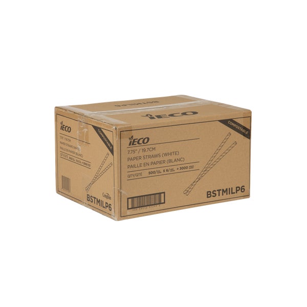 iECO 7.75" Paper Straws - 6 Packs of 500  - Disposables, Restaurant Packaging and Take-Out Supplies - Canadian Distribution - Ships Free Within Canada on Orders Above CAD $199