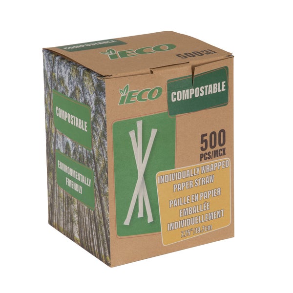 iECO 7.75" Wrapped Paper Straws - 6 Packs of 500 - Grocery and Food Items - Canadian Distribution