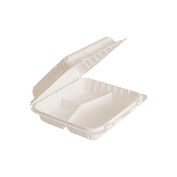 Resto Hinged 3-compartment MFPP Container 9 in × 9 in - Pack of 150 - Grocery and Food Items - Canadian Distribution
