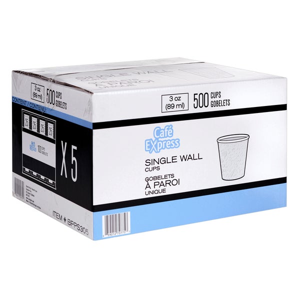 Café Express Single Wall 3-oz Water Cups - 5 packs of 100  - Disposables, Restaurant Packaging and Take-Out Supplies - Canadian Distribution - Ships Free Within Canada on Orders Above CAD $199