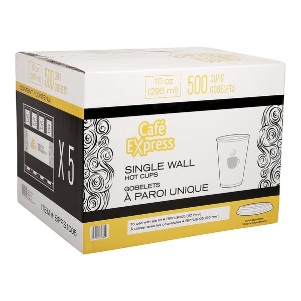 Café Express Single Wall 10-oz Hot Cups - 5 packs of 100  - Disposables, Restaurant Packaging and Take-Out Supplies - Canadian Distribution - Ships Free Within Canada on Orders Above CAD $199