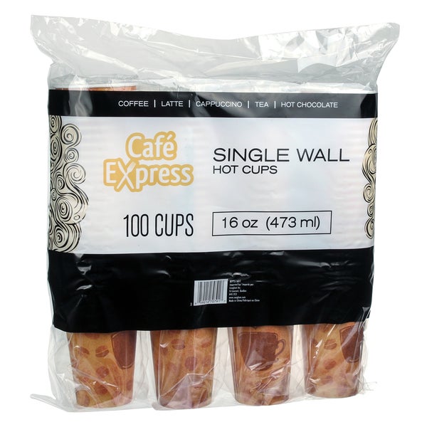 Café Express Single Wall 16-oz Hot Cups - 5 packs of 100  - Disposables, Restaurant Packaging and Take-Out Supplies - Canadian Distribution - Ships Free Within Canada on Orders Above CAD $199