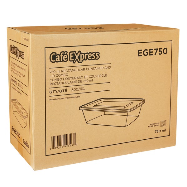 Café Express 750 mL Rectangular Containers with Lids - Pack of 300  - Disposables, Restaurant Packaging and Take-Out Supplies - Canadian Distribution - Ships Free Within Canada on Orders Above CAD $199