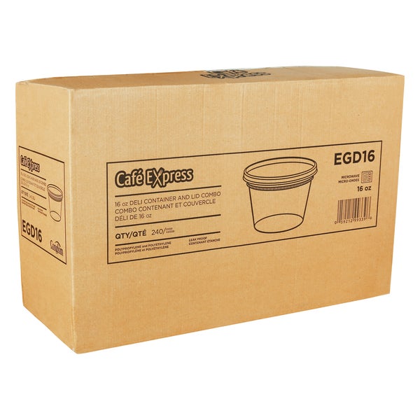 Café Express 16-oz Deli Containers with Lids - Pack of 240  - Disposables, Restaurant Packaging and Take-Out Supplies - Canadian Distribution - Ships Free Within Canada on Orders Above CAD $199
