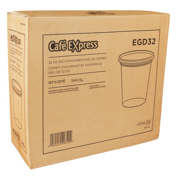 Café Express 32-oz Deli Containers with Lids - Pack of 240  - Disposables, Restaurant Packaging and Take-Out Supplies - Canadian Distribution - Ships Free Within Canada on Orders Above CAD $199