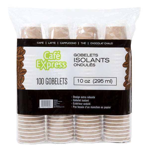 Café Express 10-oz Brown Ripple Hot Cups - 5 packs of 100  - Disposables, Restaurant Packaging and Take-Out Supplies - Canadian Distribution - Ships Free Within Canada on Orders Above CAD $199