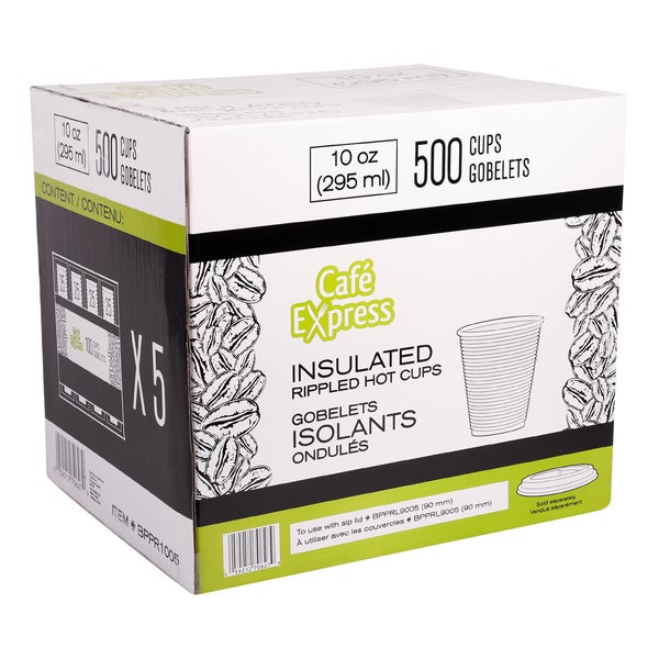 Café Express 10-oz Brown Ripple Hot Cups - 5 packs of 100  - Disposables, Restaurant Packaging and Take-Out Supplies - Canadian Distribution - Ships Free Within Canada on Orders Above CAD $199