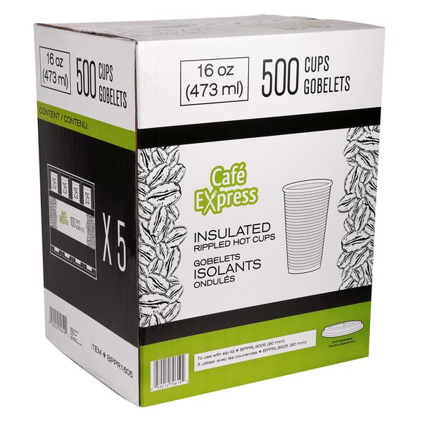 Gobelets chauds Café Express Brown Ripple 16 oz - 5 paquets de 100 - Articles jetables, emballages pour restaurants et fournitures pour plats à emporter - Distribution canadienne - Livraison gratuite au Canada pour les commandes de plus de 199 $ CA