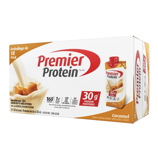 Caramel Shake - 18 × 325 mL - Premier Protein - Health and Wellness - Canadian Distribution - Ships Free Within Canada on Orders Above CAD $199