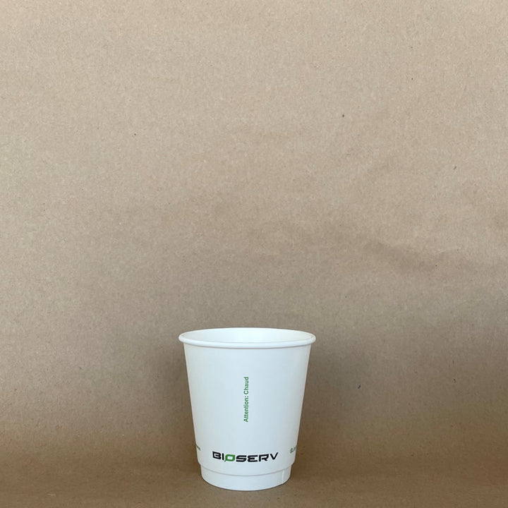 White Bioserv Double Wall AG Hot Cup - 8/10/12/16 oz - 500cs BPI - Disposable Take Away Food Packaging - Canadian Distribution