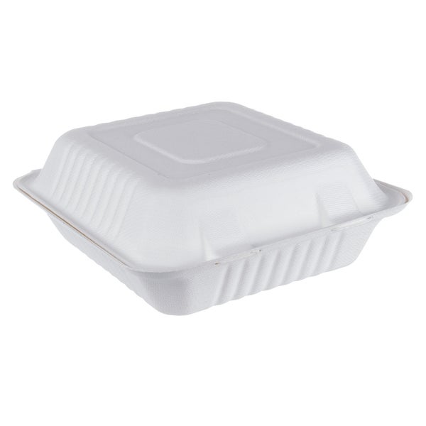 iEco Hinged Bagasse Container 8 in × 8 in - 2 packs of 50 - Grocery and Food Items - Canadian Distribution