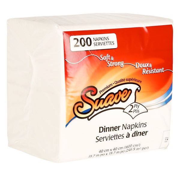 Suave Dinner Napkins 2-ply 1/8 Fold - 4 packs of 200 - Grocery and Food Items - Canadian Distribution
