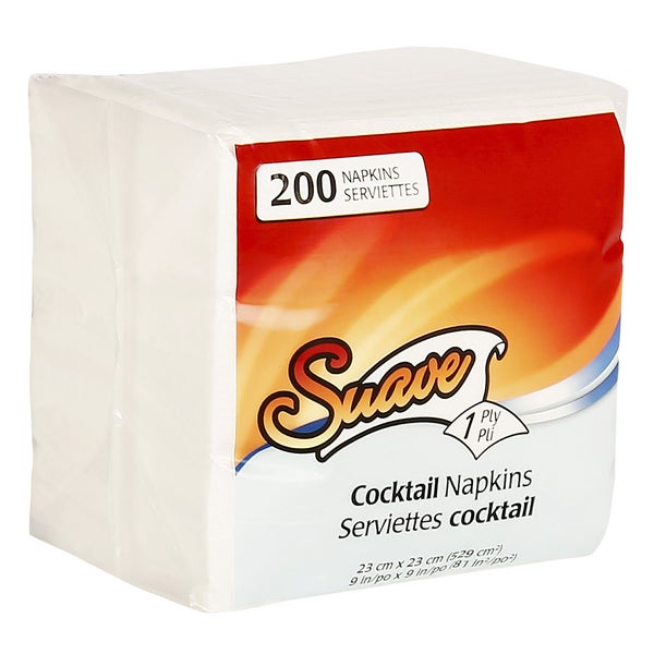 Suave 1-ply Cocktail Napkins - 20 Packs of 200  - Disposables, Restaurant Packaging and Take-Out Supplies - Canadian Distribution - Ships Free Within Canada on Orders Above CAD $199