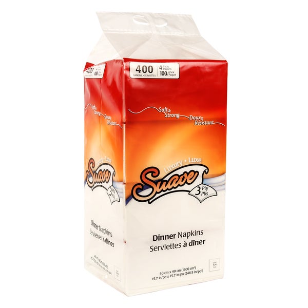 Suave 3-ply 1/4 Fold Dinner Napkins - 4 packs of 100 - Grocery and Food Items - Canadian Distribution