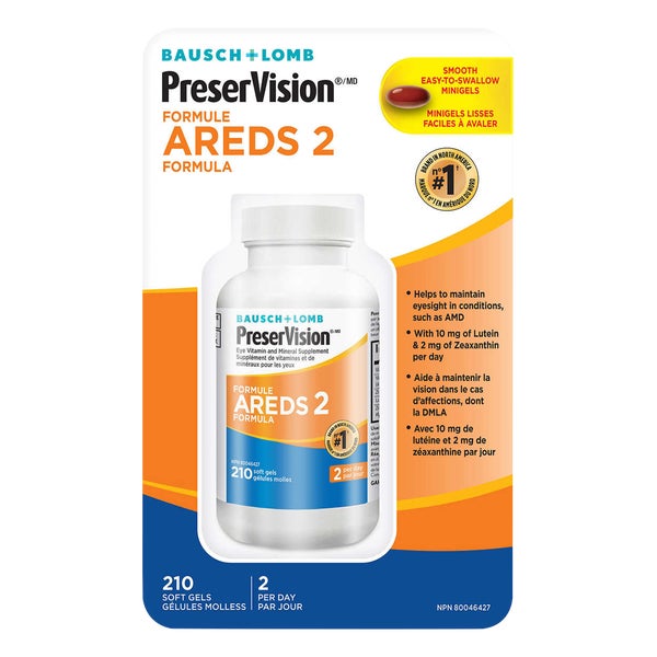 Eye Vitamin and Mineral Supplement AREDS2 - 210 Softgels - PreserVision - Health and Wellness - Canadian Distribution