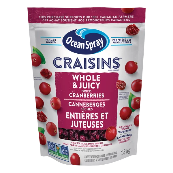 Craisins Whole Dried Cranberries - 4 x 1.8 kg - Ocean Spray - Canadian Distribution