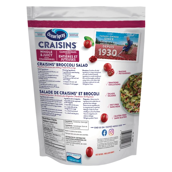 Canneberges séchées entières Craisins - 4 x 1,8 kg - Ocean Spray - Distribution canadienne - Livraison gratuite au Canada pour les commandes de plus de 199 $ CA
