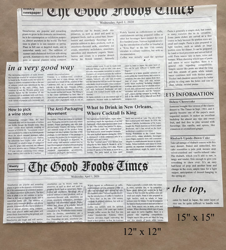 News Print Grease Proof Deli/Basket Liner - 12"x12" / 15"x15" - 2000cs - Disposable Take Away Food Packaging - Canadian Distribution