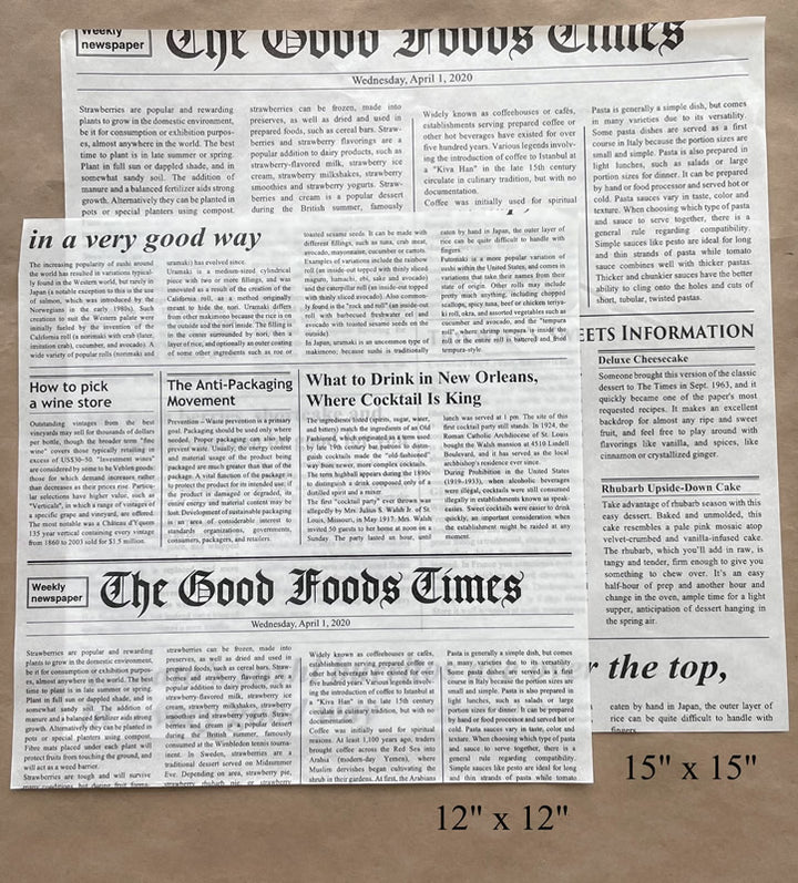 News Print Grease Proof Deli/Basket Liner - 12"x12" / 15"x15" - 2000cs - Disposable Take Away Food Packaging - Canadian Distribution