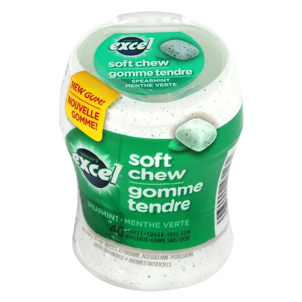 Soft Chew Spearmint Gum Bottles - 24 x Packs of 40 - Excel - Canadian Distribution