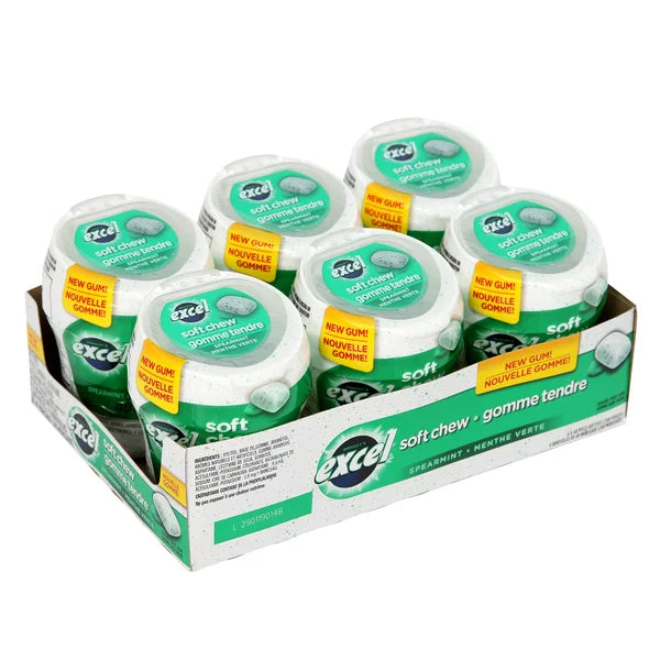Soft Chew Spearmint Gum Bottles - 24 x Packs of 40 - Excel - Canadian Distribution - Ships Free Within Canada on Orders Above CAD $199
