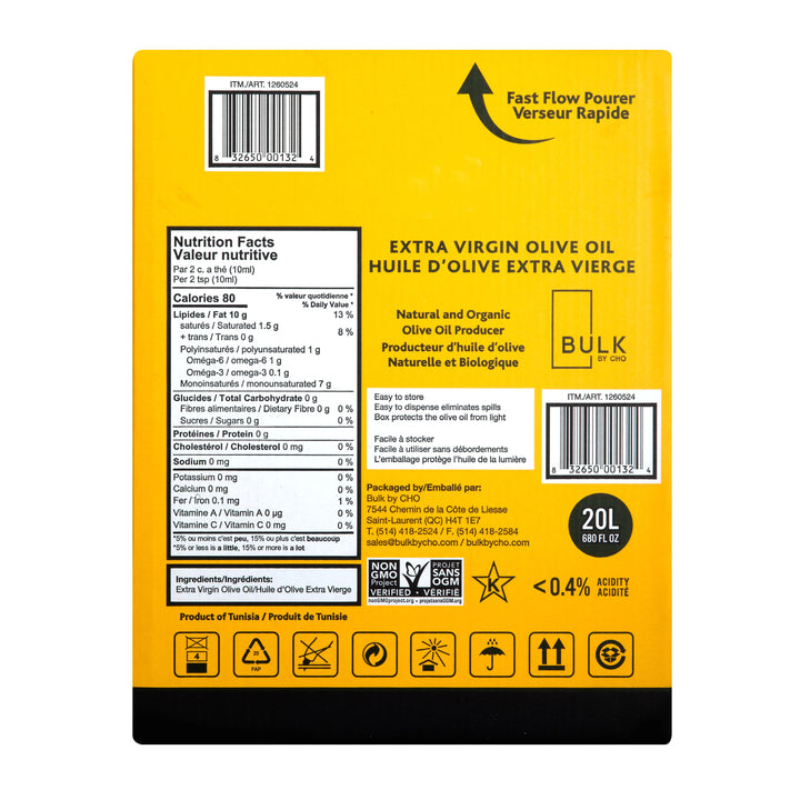 Bulk by CHO Bag-in-Box Extra Virgin Olive Oil - 2 x 20 L - Grocery and Food Items - Canadian Distribution - Ships Free Within Canada on Orders Above CAD $199