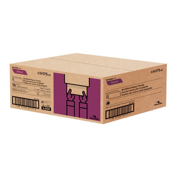 Cascade Pro Select Kraft Multifold Paper Towels218.9 m² (2,356 ft²) - Pack of 16  - Disposables, Restaurant Packaging and Take-Out Supplies - Canadian Distribution - Ships Free Within Canada on Orders Above CAD $199