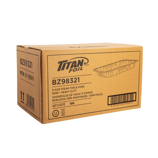 Titan Aluminum Half Steam Pans - Pack of 100  - Disposables, Restaurant Packaging and Take-Out Supplies - Canadian Distribution - Ships Free Within Canada on Orders Above CAD $199