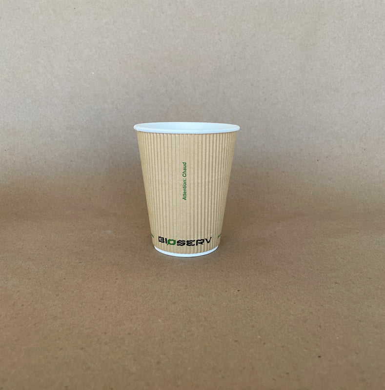 Kraft Bioserv Double Wall Comfort Grip Hot Cup - 8/10/12/16 oz - 500cs BPI - Disposable Take Away Food Packaging - Canadian Distribution