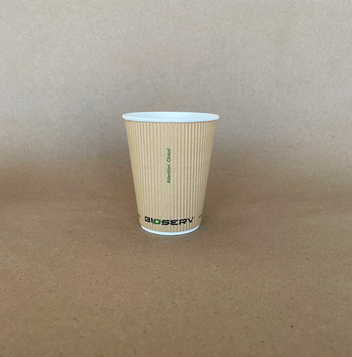 Kraft Bioserv Double Wall Comfort Grip Hot Cup - 8/10/12/16 oz - 500cs BPI - Disposable Take Away Food Packaging - Canadian Distribution