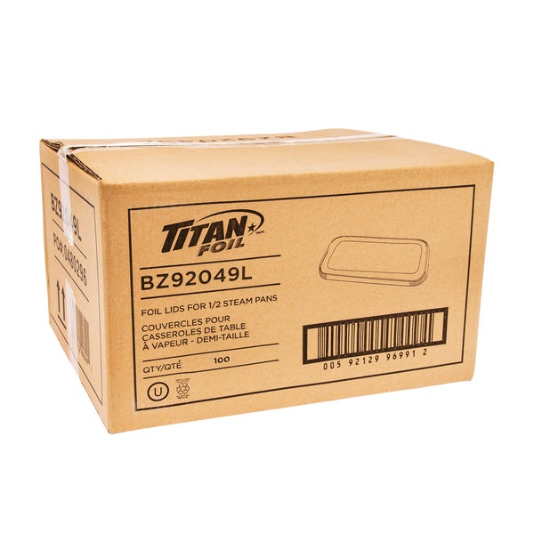 Titan Aluminum Lids for Half-Steam Pan - Pack of 100  - Disposables, Restaurant Packaging and Take-Out Supplies - Canadian Distribution - Ships Free Within Canada on Orders Above CAD $199