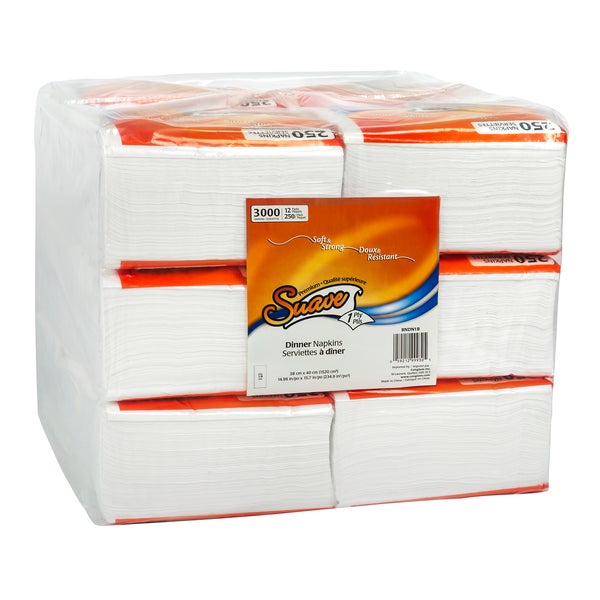 Suave 1-ply Dinner Napkins - 12 packs of 250  - Disposables, Restaurant Packaging and Take-Out Supplies - Canadian Distribution - Ships Free Within Canada on Orders Above CAD $199