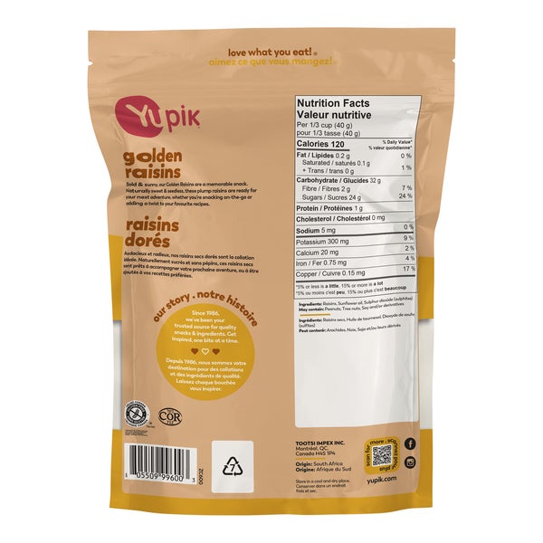 Golden Raisins - 4 x 2 kg - Yupik - Canadian Distribution - Ships Free Within Canada on Orders Above CAD $199