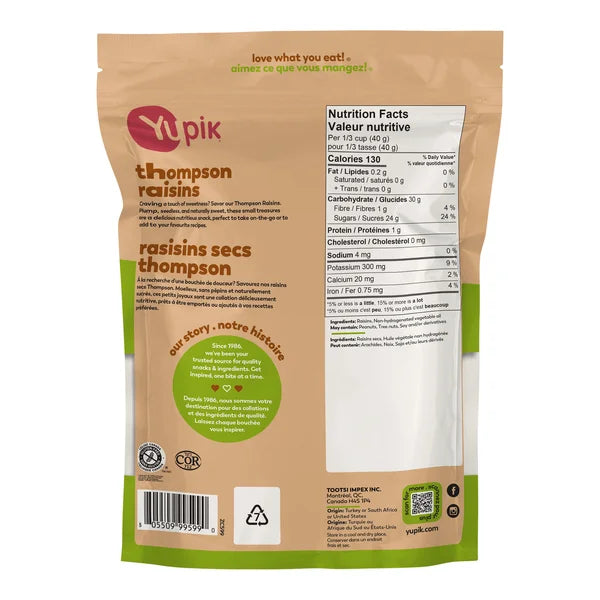 Raisins secs Thompson - 4 x 2 kg - Yupik - Distribution canadienne - Livraison gratuite au Canada pour les commandes de plus de 199 $ CA