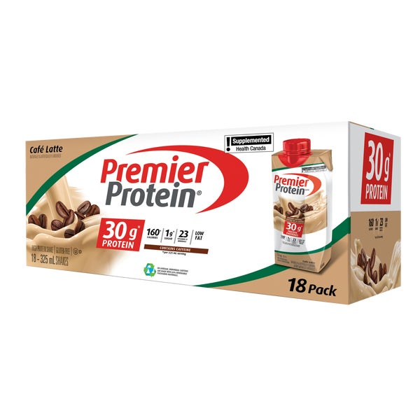 High-protein Café Latte Shake - 18 × 325 mL - Premier Protein - Health and Wellness - Canadian Distribution - Ships Free Within Canada on Orders Above CAD $199