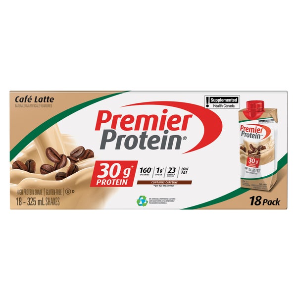 High-protein Café Latte Shake - 18 × 325 mL - Premier Protein - Health and Wellness - Canadian Distribution - Ships Free Within Canada on Orders Above CAD $199