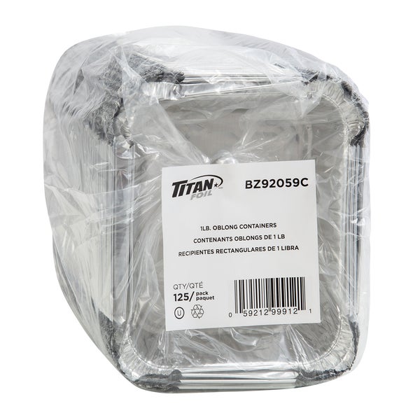 Titan 1 lb Rectangular Aluminum Containers - Pack of 500  - Disposables, Restaurant Packaging and Take-Out Supplies - Canadian Distribution - Ships Free Within Canada on Orders Above CAD $199