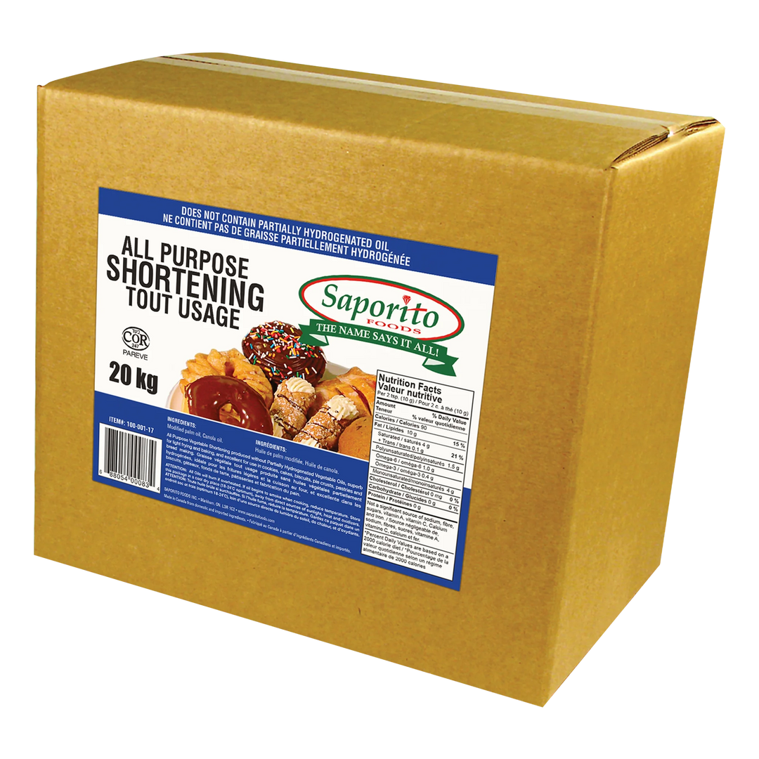 Saporito All-purpose Vegetable Shortening - 2 x 20 kg - Grocery and Food Items - Canadian Distribution