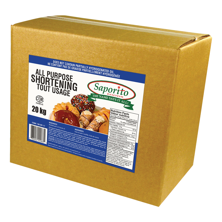 Saporito All-purpose Vegetable Shortening - 2 x 20 kg - Grocery and Food Items - Canadian Distribution