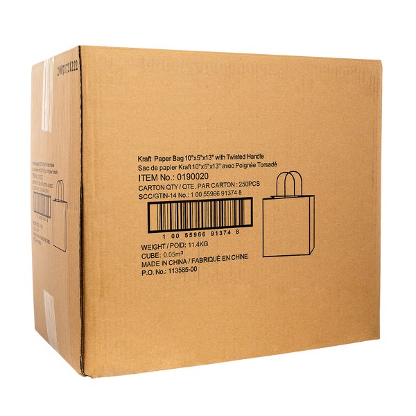 Dorfin – Kraft Paper Shopping Bags #2 - Pack of 250 - Grocery and Food Items - Canadian Distribution