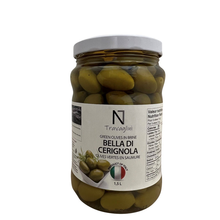 Travaglini Green Cerignola Olives in Brine - 4 x 1.5 L - Grocery and Food Items - Canadian Distribution