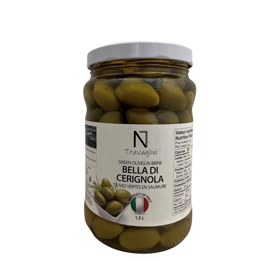 Travaglini Green Cerignola Olives in Brine - 4 x 1.5 L - Grocery and Food Items - Canadian Distribution