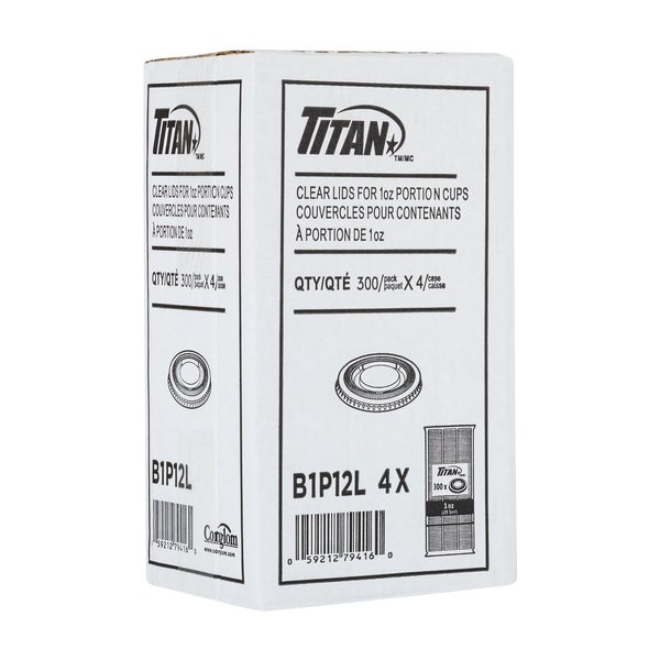 Couvercles en plastique transparent Titan pour gobelets de 30 ml (1 oz) - 4 paquets de 300 - Articles jetables, emballages pour restaurants et plats à emporter - Distribution canadienne - Livraison gratuite au Canada pour les commandes de plus de 199 $ CA