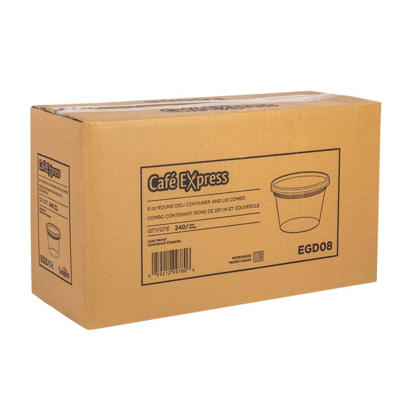 Café Express Deli Containers with Lids237 mL (8 oz) - Pack of 240  - Disposables, Restaurant Packaging and Take-Out Supplies - Canadian Distribution - Ships Free Within Canada on Orders Above CAD $199