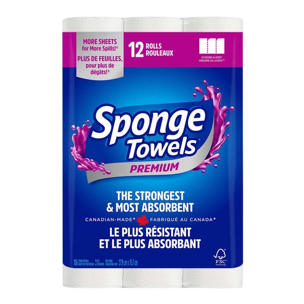 Sponge Towels Premium Paper Towels - 12 x 106 sheets - Grocery and Food Items - Canadian Distribution