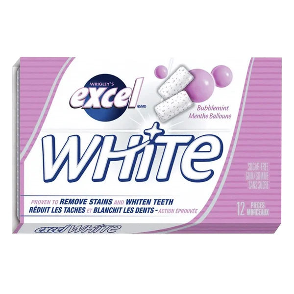 White Sugar-free Bubblemint Gum - 48 x Packs of 12 - Excel - Canadian Distribution