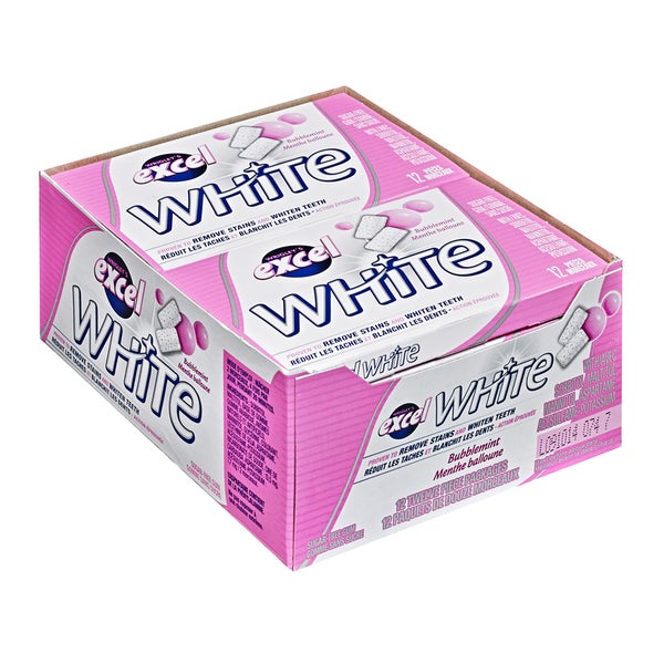 White Sugar-free Bubblemint Gum - 48 x Packs of 12 - Excel - Canadian Distribution - Ships Free Within Canada on Orders Above CAD $199