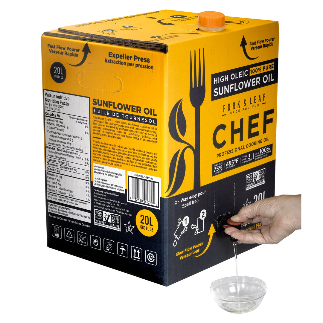Fork & Leaf High Oleic Sunflower Oil - 2 x 20 L - Grocery and Food Items - Canadian Distribution - Ships Free Within Canada on Orders Above CAD $199