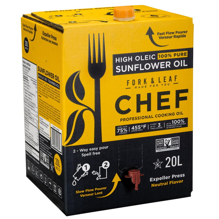 Fork & Leaf High Oleic Sunflower Oil - 2 x 20 L - Grocery and Food Items - Canadian Distribution - Ships Free Within Canada on Orders Above CAD $199