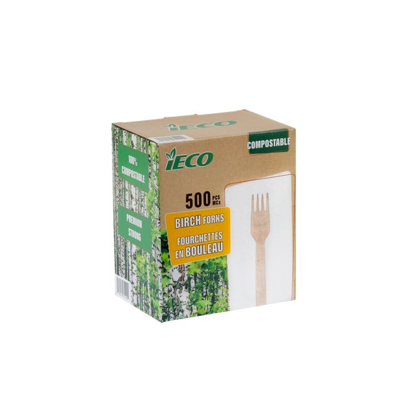 iECO - Fourchettes en bouleau - paquet de 500 - Articles jetables, emballages pour restaurants et fournitures pour plats à emporter - Distribution canadienne - Livraison gratuite au Canada pour les commandes de plus de 199 $ CA